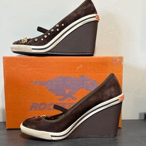 Rocket Dog Dark Brown Wedges with Cream Accents